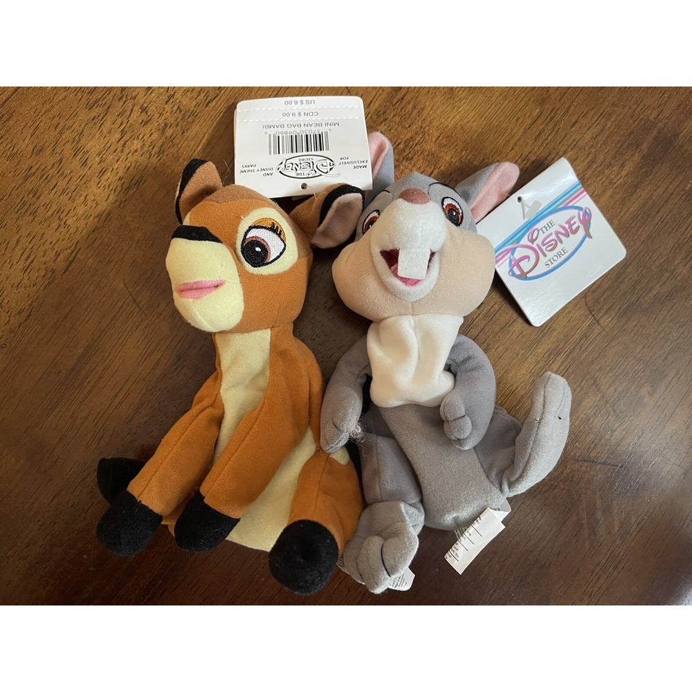 Disney Store - Bambi Bean Bag Plush 8" - Bambi & Thumper Set of 2